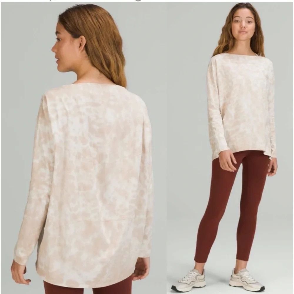 Lululemon Back In Action Marmoleado Tie Dye White Opal Cafe Au Lait Shirt Sz 8
